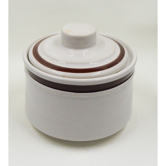 Design Four Stoneware 1510 Sundance Sugar Bowl Japan Lidded Brown Stripe - Picture 2 of 12